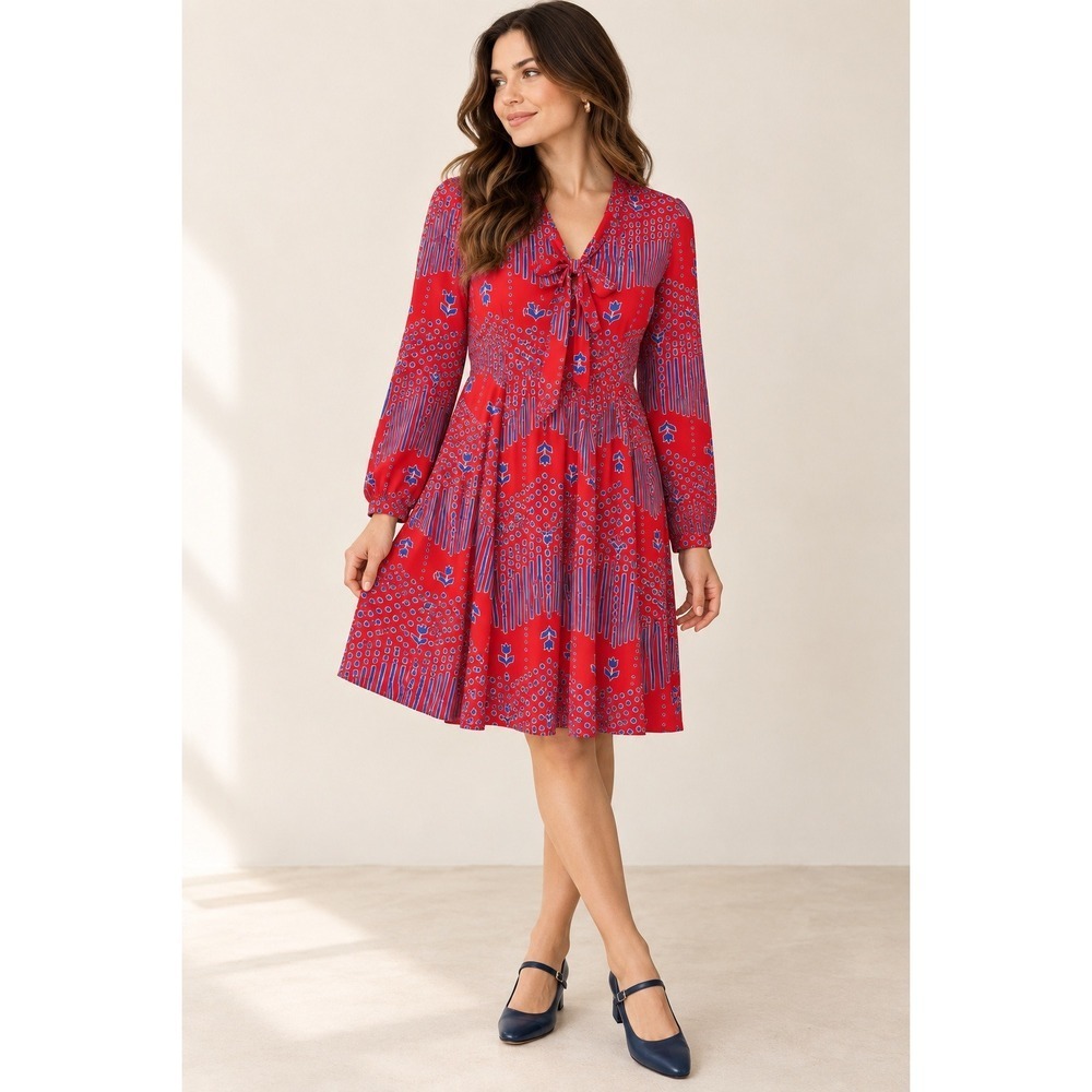 Modcloth Pleasant Company Tulip Floral Tie Neck Dress NWT Women's Size 12